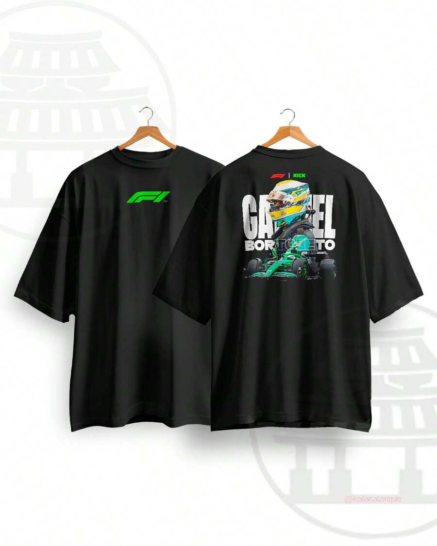 Gabriel Bortoleto Racing F1 Style Unisex T-Shirt 100% Premium Cotton Streetwear Immediate Shipping - 黑色 - 查看 1