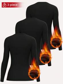 Women's Solid Color Warm Long Sleeve Activewear Top, Thermal & Cozy Base Layer Long Sleeve Undershirt With Thermal Lined , Yoga Tee Shirt, Autumn/Winter Outdoor Skiing & Hiking