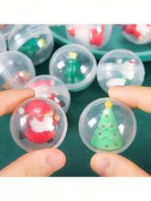1 pieza Bola cápsula transparente con Papá Noel y reno en miniatura, decoración navideña y regalo de fiesta