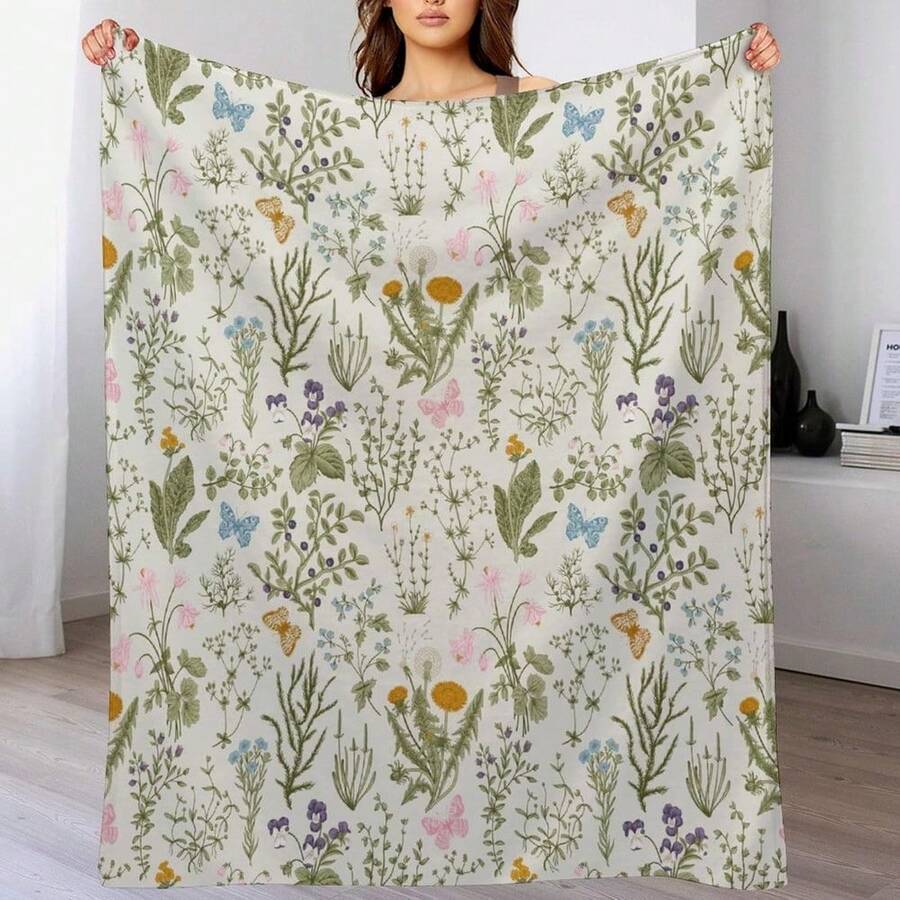 A Comfortable Bohemian Vintage Wildflower Blanket,Super Soft Flannel Printed  Blanket,As Birthday Gifts, Family, Wedding, Souvenir Blankets, Polyester Blankets Suitable For All Seasons, Washable, Machine Washable, Lightweight, Breathable, Comfortable, Warm, Unique, 280gsm For Him, Her Personalized Ideal Gifts For Her, Him, Family, Boyfriend, Girlfriend, Father, Family, Mother, Lover, Daughter, Son, Grandfather, Grandmother, Teacher,Doctor, Nurse,Friend, Classmate, Pet.Perfect Nap, Camping, Travel, Home, Daily Life, Office Decoration, Birthday, Anniversary, Valentine's Day, Thanksgiving, Graduation Season,Christmas, Halloween, Mother's Day, Father's Day, Wedding, New Year Gifts ,Sofa,Bed,Car,Bedroom,Living Room,Office,  Outdoor Camping, Beach,Wall Decoration - 多色12 - 查看 1