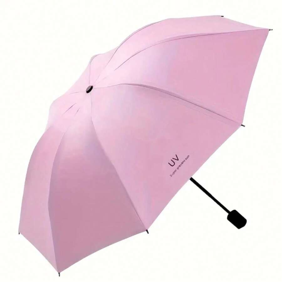 Paraguas plegable manual para protección solar, compacto y ligero, fácil de transportar, resistente al agua, ideal para días soleados y lluviosos, colores variados - Rosa - Ver 1