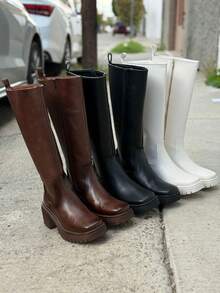 Botas casuales de mujer a la rodilla  botas de piso para mujer para lluvia calzado casual botas estilo de suela  baja suela antideslizante acojinadas botas para fiestas lluvia frio  festivales trabajo escuela  botines cortos casuales botas por envima de la rodilla botas womens boots shoes Willows   Playa    Playa - Color caoba - Ver 2