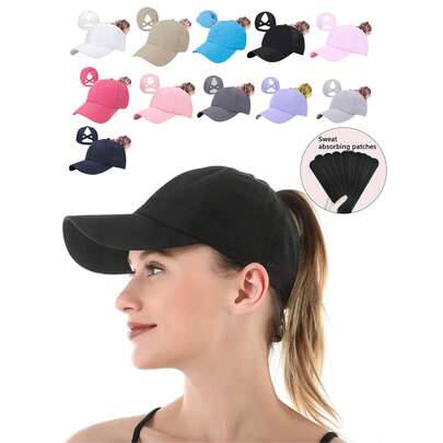 透气男女通用棒球帽，带马尾辫孔 - 速干网眼运动帽，可调节带子/按扣，轻质宽边防紫外线太阳帽，吸湿排汗带，反光细节；非常适合跑步、骑自行车、徒步旅行、高尔夫、健身房、旅行、海滩和休闲穿着；适合马尾辫/低发髻，可打包，简约舒适，透气性能帽，防汗，可打包男女通用运动帽