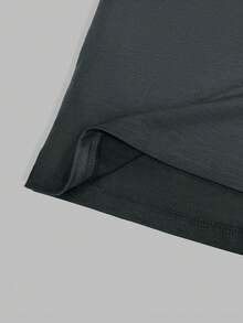 女款休閒純色寬鬆多功能英文字母刺繡圖案短袖T恤與短褲套裝，夏季優雅 - 深灰色 - 查看 5