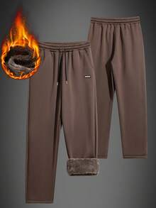 Pantalones de chándal casuales para hombres con forro térmico - Café integral - Ver 3