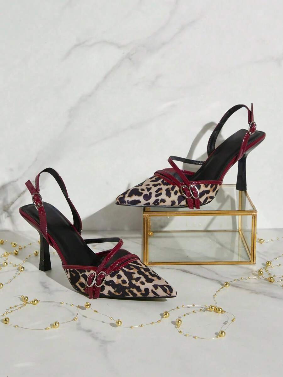 Women Pointy Toe Leopard Print Stiletto Heel Shoes, Sexy Elegant Comfortable Versatile High Heels Sandals - Multicolor - View 1