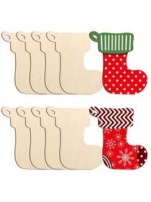 20pcs/10pcs Of Unfinished Wooden Christmas Ornaments, Wooden Christmas Tree Hanging Ornaments For DIY Handicrafts, Christmas Stockings, DIY Wooden Handicraft Hanging Decoration Kits, Wooden Plate Decorations, Home Autumn And Winter, Christmas Hanging Ornaments, Christmas Hanging Decorations, Handicrafts Hanging Decorations
