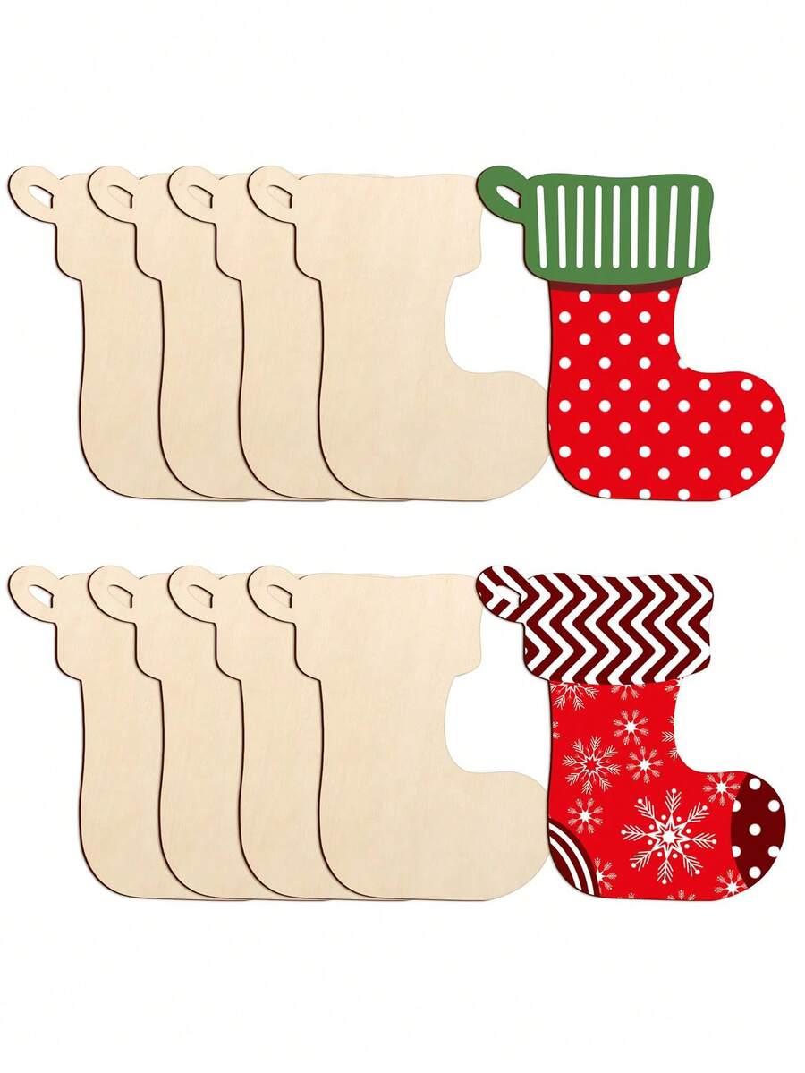 20pcs/10pcs Of Unfinished Wooden Christmas Ornaments, Wooden Christmas Tree Hanging Ornaments For DIY Handicrafts, Christmas Stockings, DIY Wooden Handicraft Hanging Decoration Kits, Wooden Plate Decorations, Home Autumn And Winter, Christmas Hanging Ornaments, Christmas Hanging Decorations, Handicrafts Hanging Decorations