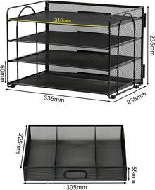 EasyPAG 4 Tier Desktop A4 Mesh Filing Tray Office Desk Tidy File Holder Paper Organiser Magazine Storage Rack With Stationery Drawer,Black - Black - View 5