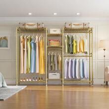 V6 Wire Garment Rack Heavy Duty Clothes Rack With 7 Adjustable Shees 4 Hanging Rods Compact DIY Metal Clothing Rack 74.4 L X 17.7 W X 76.8 H Max Load 600LBS Gold