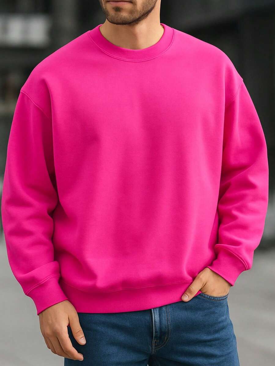 Sudadera  Cuello redondo  Lisa  Básica  Dama  Mujer  Casual  Cómoda  Juvenil - Rosa - Ver 1
