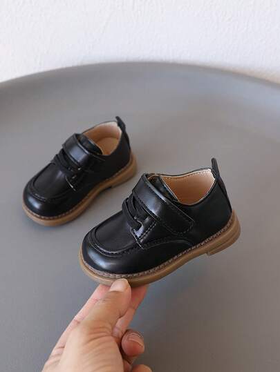 Children's Leather Casual Shoes, Comfortable Low-Top Design With Hook And Loop Closure, Simple And Elegant, Suitable For School, Leisure And Daily Wear [Select According To Actual Foot Length]