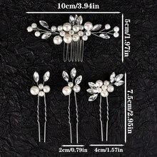 4pcs/Set Women's Handmade White Pearl Crystal Hair Comb, Shiny Zinc Alloy Hair Clip Headpiece Accessories Set, Bridal Wedding Party Dress Decor
