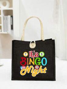 2pcs/Set "Bingo" Letter Print Handbag Set, Bingo Women's Handbag And Wallet Set, Including A Handbag And A Coin Purse, Large-Capacity Women's Bag, Lightweight Large-Capacity Handbag, Reusable Burlap Shopping Bag, Fabric Structure,Gifts For Women,Christmas Gifts,Gift Ideas For Women