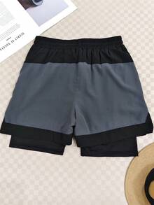 1 Piece Men's 2-In-1 Lightweight Athletic Shorts With Drawstring Waist, Geometric Print - Breathable And Quick-Drying Fabric For Gym, Running And Casual Wear - 灰色 - 查看 3