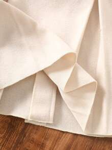 2 件女婴优雅纯色仿毛领外套，配贝雷帽和蝴蝶结装饰，秋冬保暖 - 杏色 - 查看 7