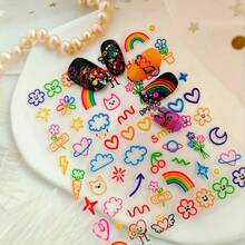 Rainbow Pride Day Nail Stickers - Self-Adhesive LGBTQ+ Rights Support Stickers With Vibrant Rainbow Emoticons, LOVE Stick Figures, Joyful Faces & Floral Designs - Glossy Finish PET Material For Nails (Single-Use), Nail Stickers For Nails, Festive Manicure, Playful Motifs, Easy Apply - 彩色 - 查看 6