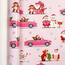 1 Roll Christmas Tree Gift Wrapping Paper - Pink & Gold Holiday Wrapping Paper, 118.11 Inches Long - Decorative Festive Paper, Suitable For Gifts, Premium Christmas Tree Pattern Design, No Accessories, Paper Material
