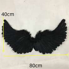 6 件天使翅膀和光环头带，带魔杖天使角色扮演女孩万圣节服装派对用品，黑白