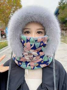 New Winter Windproof Cycling Thermal Equipment Thick Fleece Ear Protection Trapper Hat & Neck Warmer, Polyester Fiber