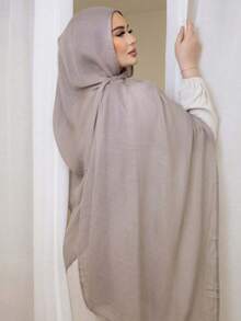 1 buc. Eșarfă pentru cap din viscoză de culoare solidă pentru femei, bandă moale cu margini largi, eșarfă hijab versatilă cu protecție solară, potrivită pentru purtare zilnică - Gri kaki - Vizualizare 2