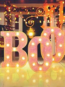 3pcs Halloween LED Lighting "BOO" Letter With Pink Glitter - Battery Powered Indoor Decor, Halloween Party Supplies Set, BOO Decoration, Illuminate Boo Sign, LED Letter Halloween Light Decor, Pink Halloween Home Tabletop Party Supplies, Suitable For Fireplace, Party Table - Durable Plastic, Batteries Not Included, Halloween Decoration, Spooky Style, Shiny Effect, Lightweight Home Decor, Fireplace Decor, Holiday Atmosphere, 2D Flat
