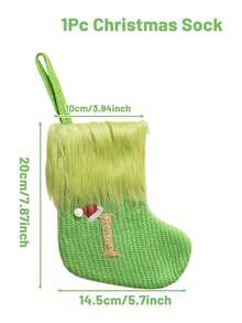 1pc Green Fluffy Christmas Stockings, Christmas Decorations Stocking Socks, Christmas Party Favors Gift Bags, Christmas Hanging Stocking Ornaments With A-Z Alphabet, Christmas Tree Decorations, Christmas Gift Ideas, Christmas Decorations 2025, Christmas Gift Packaging Bags, Christmas Tree Decorations, Home Decor, Room Decor, Winter Festival Fireplace Decor, Christmas Decor, Xmas Party Decor, Christmas Party Supplies