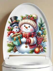 1pc Festive Snowman Toilet Lid Decal PVC Self-Adhesive Festive Snowman Toilet Seat Sticker Square Shape With Holiday Garland, Berries & Presents Design Perfect 11.61*11.61in For Bathroom Decor Christmas Seasonal Toilet Decor Bathroom Ceramic Decoration Wall Stickers Wall Sticker Wall Decor Stickers Home Decor Christmas Decorations Christmas Decorations Home - Multicolor - View 4