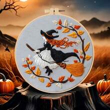 1 Set New Halloween Witch, Ghost, Mushroom, Pumpkin Pattern DIY Embroidery Kit, Includes Needle, Thread, Embroidery Hoop, English Instructions, Suitable For Beginners - Multicolor - View 7