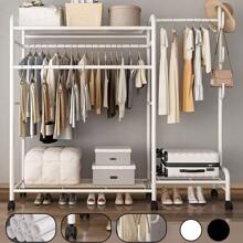 Heavy Duty Double Clothes Rail Rack Garment Hanging Stand Wardrobe Shelf - White - View 1