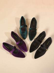 Nuevos zapatos planos con puntera poco profunda y hebilla para el verano, de material, de fácil puesta, zapatos versátiles para el trabajo para mujeres  Preppy    Casa - Verde - Ver 7