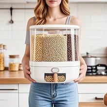 1pc Rice Bucket, Rice Dispenser, Grain Dispenser, 360° Rotating Rice Storage Box, Kitchen Grain Storage Container, 6 Compartments, One-Button Design, Convenient Access To Wheat, Beans And Rice! - Upgrade - View 1