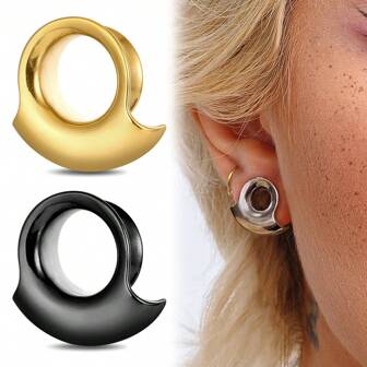 2PCS Meteorite Design Ear Saddle Plugs Guages For Stretched Earlobe Stainless Steel Tunnels Expander Body Piercing Jewelry