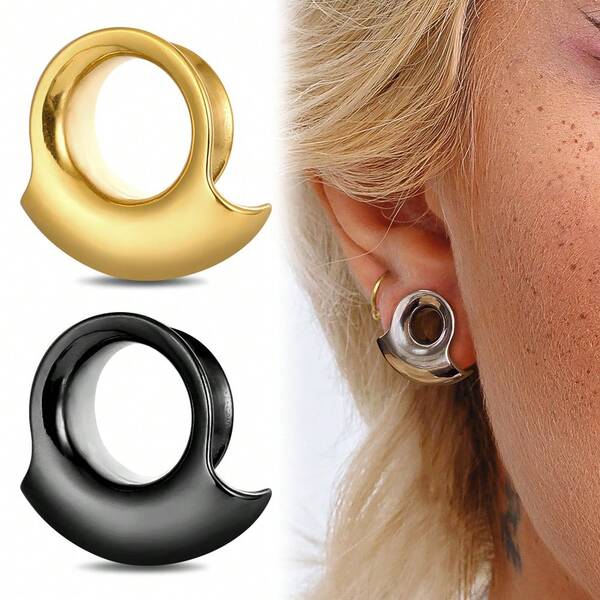 2Pcs Half Round 316L Surgical Stainless Steel Ear Plugs Gauge Saddle Hangers Stretcher Ear Tunnel Earrings Piercing Body Jewelry Hypoallergenic Women/Men