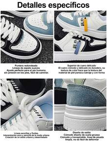 Zapatillas deportivas para niños con suela gruesa y combinación de colores, zapatos planos transpirables para niños y niñas, diseño clásico en blanco y negro con estampado de letras, ideales para el uso diario, ir al colegio, hacer deporte y actividades al aire libre. - Azul y blanco - Ver 5