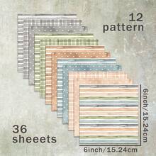 36 Sheets 6inch (Colorful Striped Plaid Polka Dot) Scrapbooking Paper, Suitable For Bullet Journals, Collages, Greeting Cards, Backgrounds, And Crafts - Multicolor - View 7