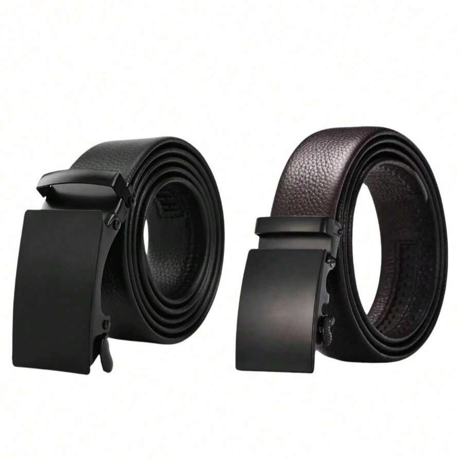 Men's Leather Belt With Automatic Metal Ratchet Buckle – Casual And Functional For Students And Everyday Use KITS 1/2/ - 隨機顏色 - 查看 1