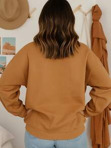 Ropa cómoda mujer Sudadera cuello redondo Sudadera de felpa - Camel - Ver 3