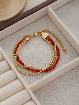 1pc 18K Plated Stainless Steel Colorful Zirconia Necklace, Fashionable French Style Suitable For Party, Date, Office Wear