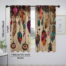 2pcs Vintage Boho Style Feather Window Curtains - Dreamcatcher & Turquoise Design, Rod Pocket, Suitable For Bedroom, Living Room, Kitchen, Office - Washable Polyester Fabric, Semi-Sheer, Perfect Home Decor, Living Room Curtains - Multicolor - View 19