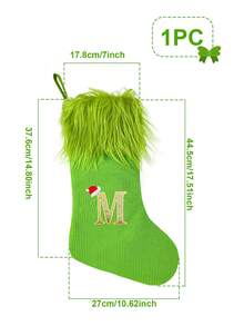 1pc Green Fluffy Christmas Stockings, Christmas Decorations Stocking Socks, Christmas Party Favors Gift Bags, Christmas Hanging Stocking Ornaments With A-Z Alphabet, Christmas Tree Decorations, Christmas Gift Ideas, Christmas Decorations 2025, Christmas Gift Packaging Bags, Christmas Tree Decorations, Home Decor, Room Decor, Winter Festival Fireplace Decor, Christmas Decor, Xmas Party Decor, Christmas Party Supplies