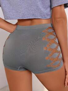 4pcs/Pack Solid Color Seamless Women's Underwear, Comfortable Breathable Geometric Hollow Mesh Sides Mid-Waist Fashionable Briefs