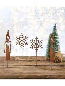 4/6 sztuk świątecznych rdzawych świeczek ogrodowych, świece w kształcie płatków śniegu, ozdoby świąteczne, dekoracje rustykalne, ozdoby do doniczek, na zimę