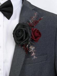 2件/1件 奢华玫瑰花哥特式黑色胸针和腕带，适合婚礼装饰、节日、派对、周年纪念、秋季主题活动、情人节配饰 - 彩色 - 查看 4