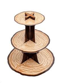 1 Piece Wood Grain Rustic Style Decorative Cake Stand, Cake Stand Multi-Tier Cake Tray, Suitable For Party Birthday, Wedding Halloween Festival Table DIY Cake Decoration Party Supplies Cake Decoration, Food Tray - Multicolor - View 1