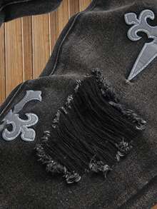 Pantalones vaqueros casuales con cintura elástica y efecto desgastado para niños - Negro - Ver 5