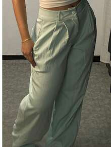 Calça Pantolona Alfaiataria Wide Leg - Verde Menta - Visão 2