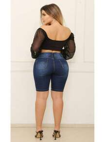 Women Denim Shorts - Rửa tối - Xem 2