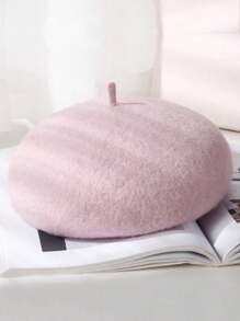 1pc Women's Solid Color Wool Warm Retro Beret Hat, Suitable For Students, Girls, British Style, French Artist, Casual Daily Wear, Autumn/Winter