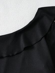 Girls' Oblique Shoulder Long Sleeve Knitted Ribbed Patchwork Plaid Dress, Spring/Autumn